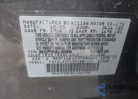 2020 Nissan Kicks S Xtronic Cvt from USA, damaged, VIN 3N1CP5BV8LL560986